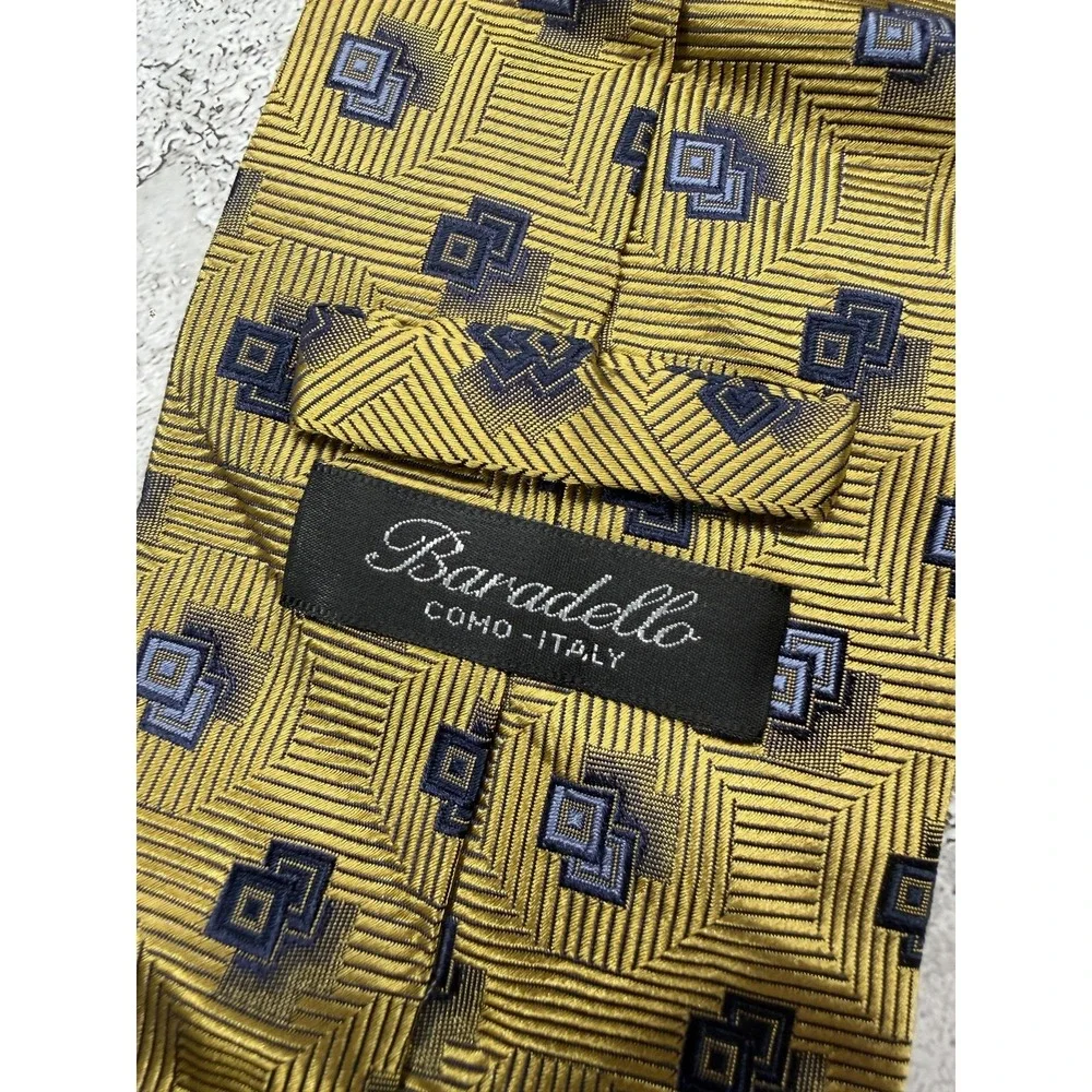 Baradello 100%‎ Silk Tie Mens One Size Gold Geometric Jacquard Pointed Necktie